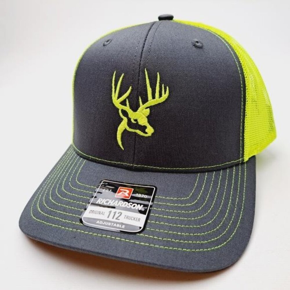 Retro Deer Buck Hunting Head Richardson 112 Trucker Mesh Snapback Cap Hat Neon - Picture 3 of 4